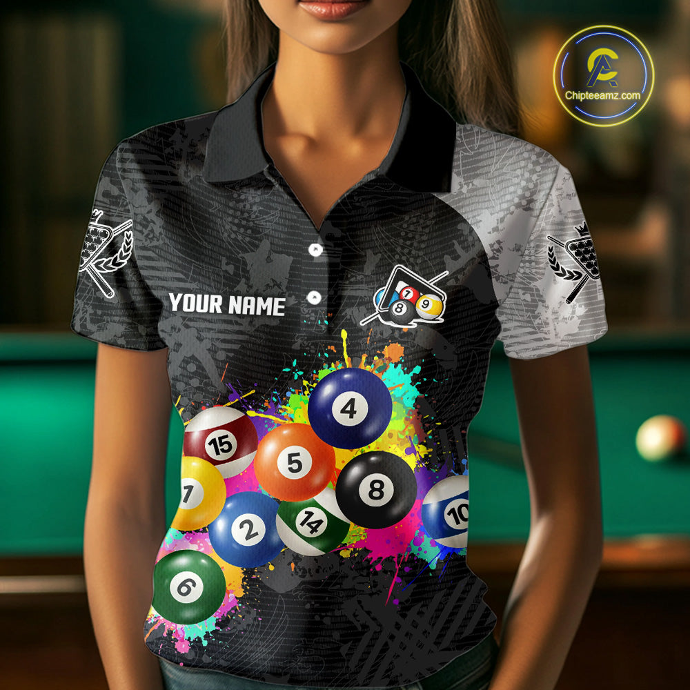 Personalized Colorful Splatter Billiard Balls Shirt For Women Pool Ball 8 Billiard Jersey NYN2311