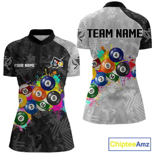 Personalized Colorful Splatter Billiard Balls Shirt For Women Pool Ball 8 Billiard Jersey NYN2311