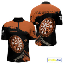 Load image into Gallery viewer, Personalized Orange Dartboard Arrow Polo &amp; 1/4 Shirts For Men, Dart Team Jerseys NYN0052