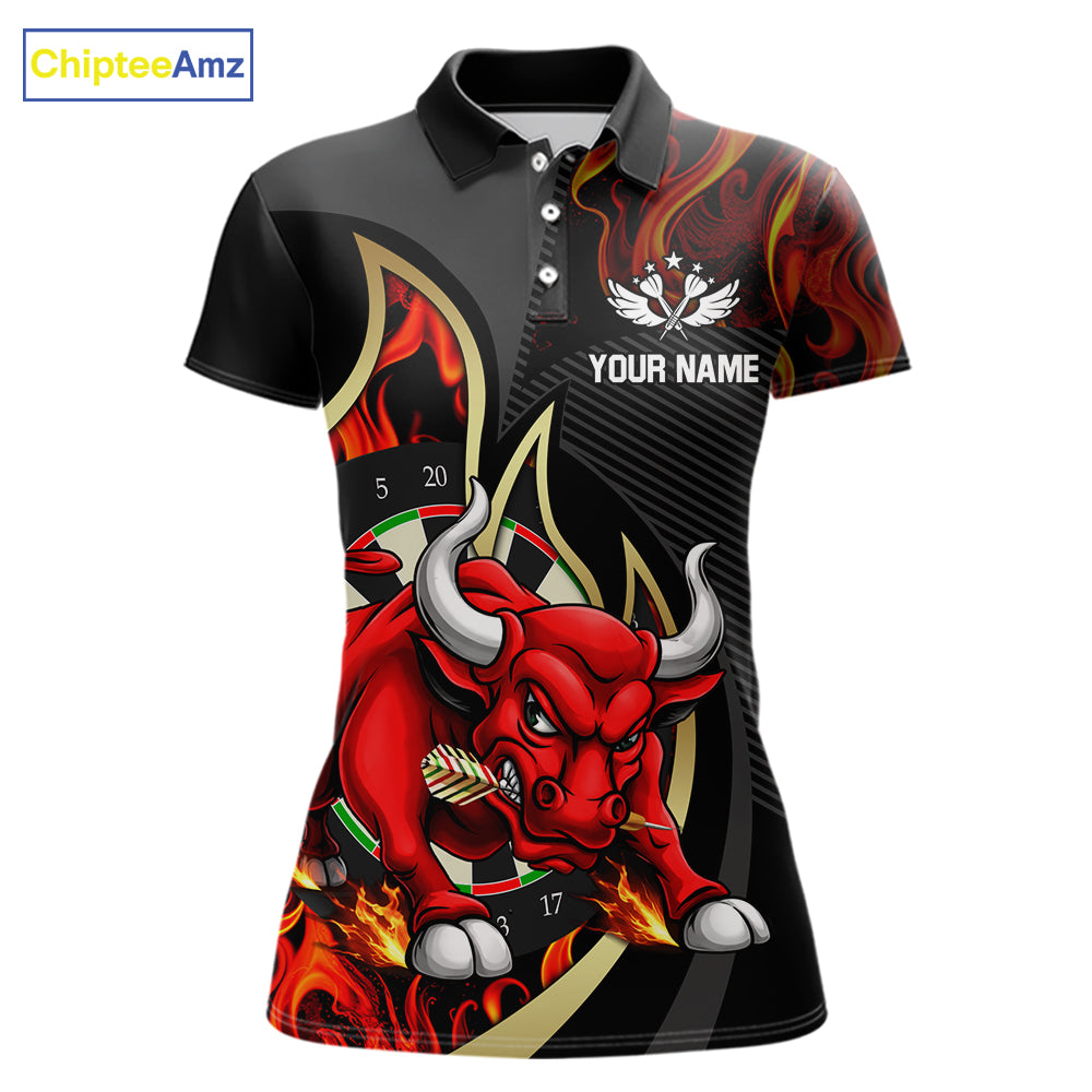 DartsPersonalized Bull Red Flames Darts Polo & 1/4-Zip Shirt For Women Funny Dart Team Dart Jerseys NYN2962