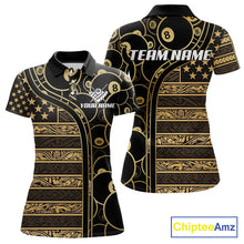 Load image into Gallery viewer, Black &amp; Gold Tribal 8 Ball Pool Shirts Custom Women Billiard Polo &amp; 1/4 Zip Shirt Billiard Team Jerseys NYN2970