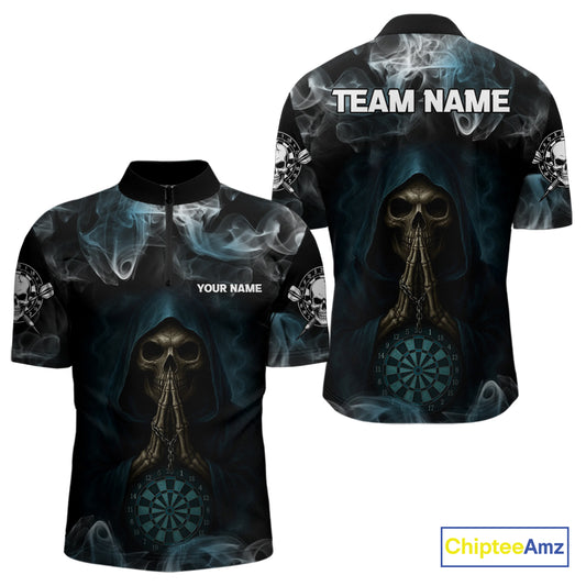 The Reaper & Dartboard Smoke Pattern Darts Team Shirt For Men – Customizable Name NYN0390