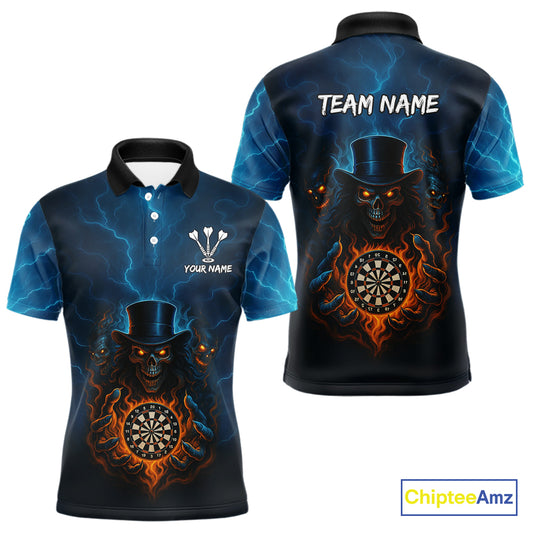 Flaming Dartboard & Evil Magician Darts Shirt For Men - Custom Player & Team Name NYN0392