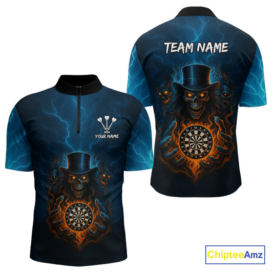 Flaming Dartboard & Evil Magician Darts Shirt For Men - Custom Player & Team Name NYN0392