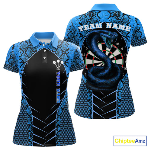 Custom Black And Blue Snake Pattern Cobra Dart Women Polo Shirt, Dart Jerseys NYN1550