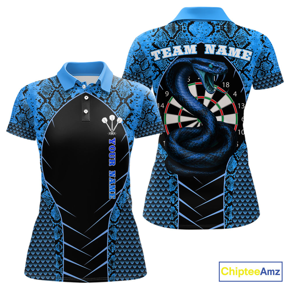 Custom Black And Blue Snake Pattern Cobra Dart Women Polo Shirt, Dart Jerseys NYN1550