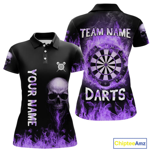 Custom Purple Fire Skull Multi-Flame Dartboard Dart Women Polo Shirts, Dart Team Jerseys NYN1554