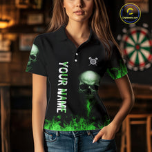 Load image into Gallery viewer, Custom Green Fire Skull Multi-Flame Dartboard Dart Women Polo Shirts, Dart Team Jerseys NYN1555