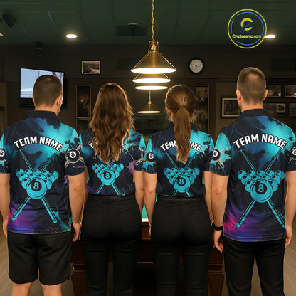 Grunge Splatter Teal Ball 8 Billiard Shirts For Women Personalized Billiard Attire Gifts NYN2327