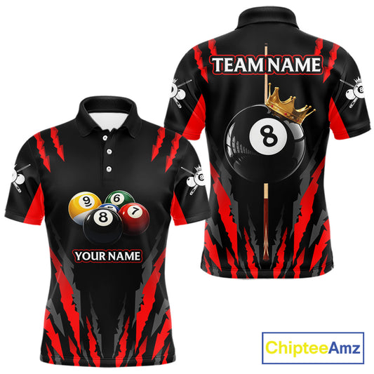 Black & Red Men's Billiard Ball Shirts Personalized Crown 8 Ball Billiard Team Attire NYN2330