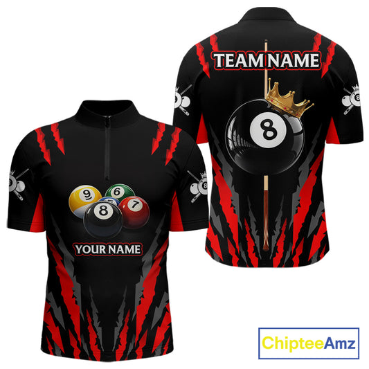 Black & Red Men's Billiard Ball Shirts Personalized Crown 8 Ball Billiard Team Attire NYN2330