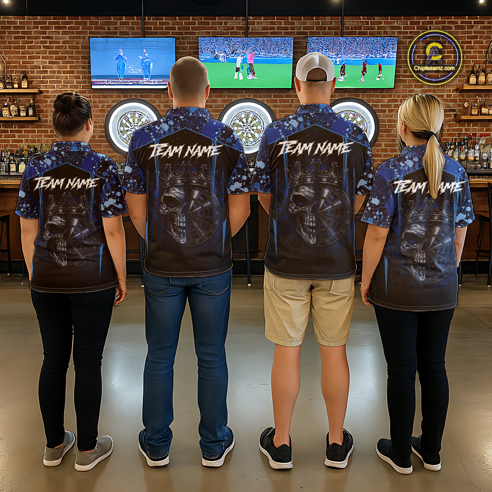 Crown Skull Splatter Paint Dartboard Darts Shirt For Men Custom Blue Splatter Dart Team Jerseys NYN3165