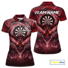 Load image into Gallery viewer, Lightning Red &amp; Grey Dragon Skull Dartboard Custom Women Darts Polo Shirt, Dart Jerseys NYN1807