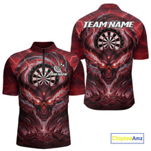 Load image into Gallery viewer, Lightning Red &amp; Grey Dragon Skull Dartboard Custom Women Darts Quarter-Zip Shirt, Dart Jerseys NYN1807