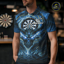 Load image into Gallery viewer, Lightning Blue &amp; Grey Dragon Skull Dartboard Custom Men Darts Polo Shirt, Dart Jerseys NYN1808