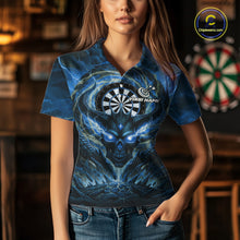 Load image into Gallery viewer, Lightning Blue &amp; Grey Dragon Skull Dartboard Custom Women Darts Polo Shirt, Dart Jerseys NYN1808