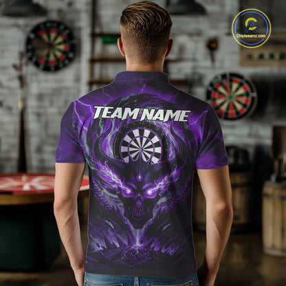 Lightning Purple & Grey Dragon Skull Dartboard Custom Men Darts Polo Shirt, Dart Jerseys NYN1809
