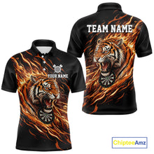 Load image into Gallery viewer, Orange Flaming Tiger Funny Darts Custom Men's Dart Polo Shirts Team Dart League Jerseys NYN2076
