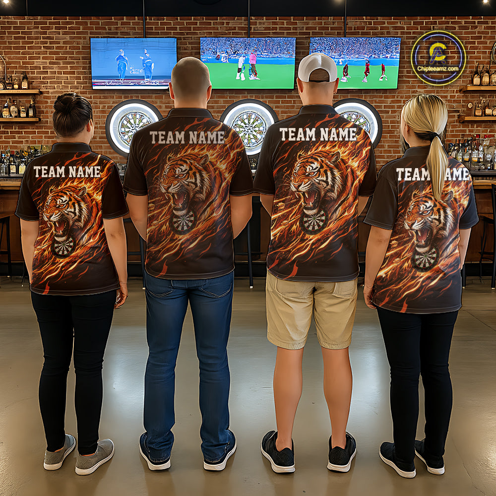 Orange Flaming Tiger Funny Darts Custom Women's Dart Polo Shirts Team Dart League Jerseys NYN2076