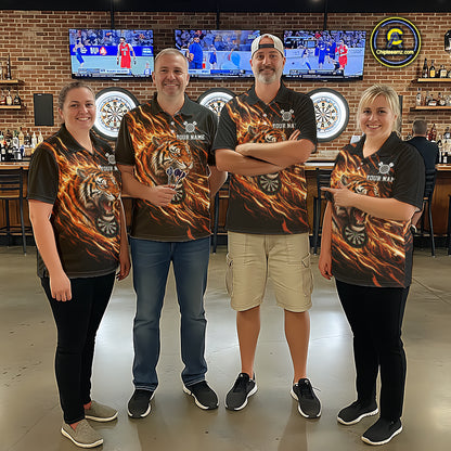 Orange Flaming Tiger Funny Darts Custom Women's Dart Polo Shirts Team Dart League Jerseys NYN2076