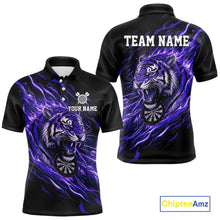 Load image into Gallery viewer, Purple Flaming Tiger Funny Darts Custom Men's Dart Polo Shirts Team Dart League Jerseys NYN2077