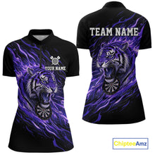 Load image into Gallery viewer, Purple Flaming Tiger Funny Darts Custom Women's Dart Quarter-Zip Shirts Team Dart League Jerseys NYN2077