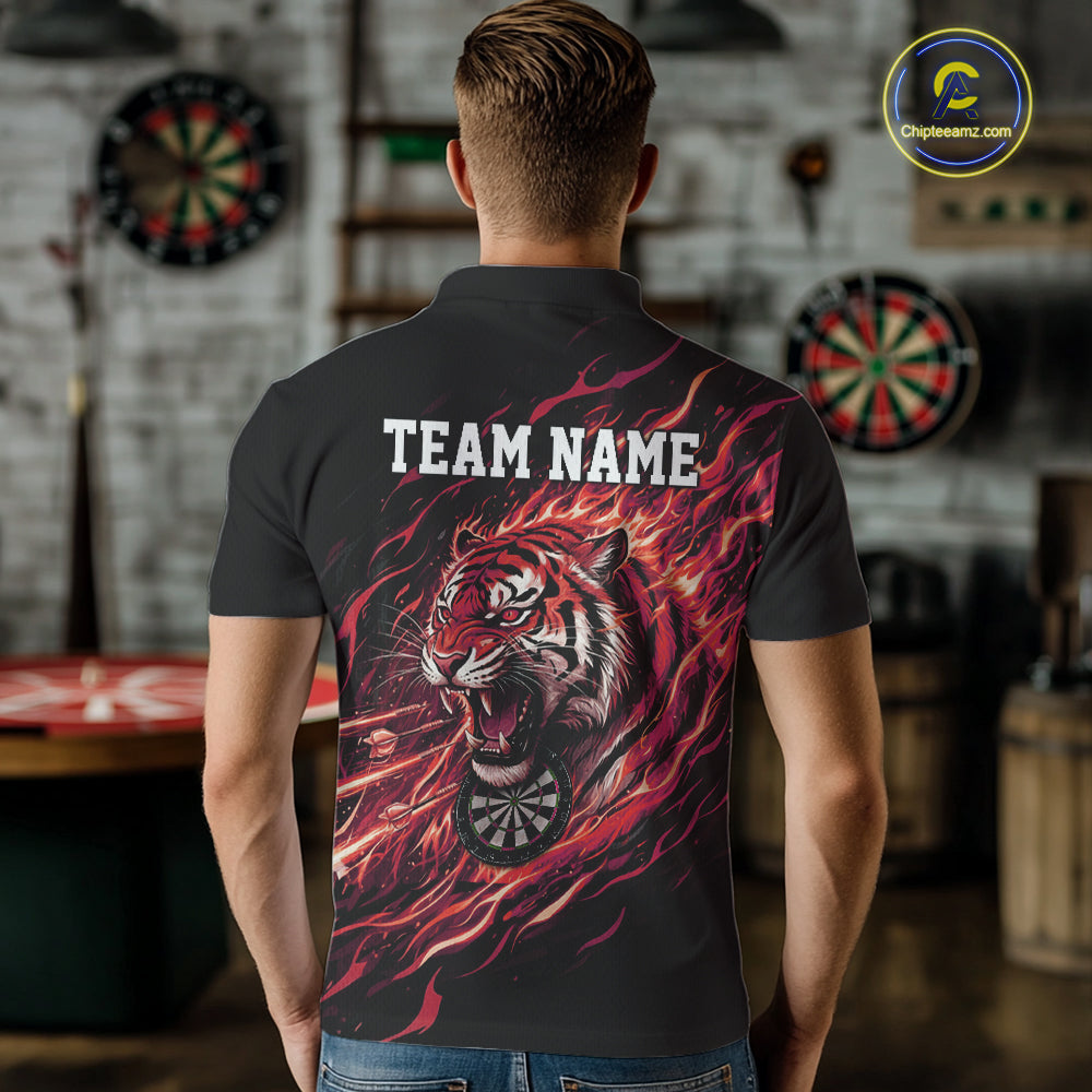 Red Flaming Tiger Funny Darts Custom Men's Dart Polo Shirts Team Dart League Jerseys NYN2078
