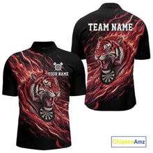 Load image into Gallery viewer, Red Flaming Tiger Funny Darts Custom Men's Dart Quarter-Zip Shirts Team Dart League Jerseys NYN2078