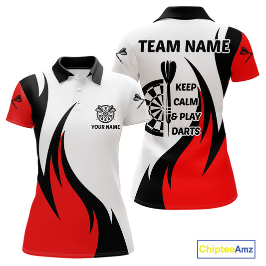 Keep Calm & Play Darts Custom Black-Red Dartboard Dart Shirts For Women Dart Team Jerseys NYN0061