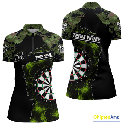 Camo Pattern Green With Flame Dartboard Dart Shirts For Women, Custom Dart Jerseys NYN0063