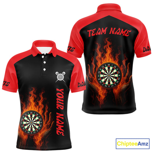 Men's Flaming Darts Shirt - Custom Name & Team Fire Dartboard Shirt For Players NYN0408