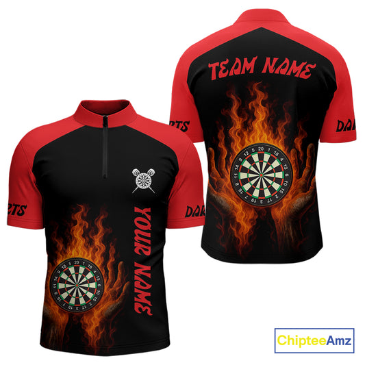 Men's Flaming Darts Shirt - Custom Name & Team Fire Dartboard Shirt For Players NYN0408