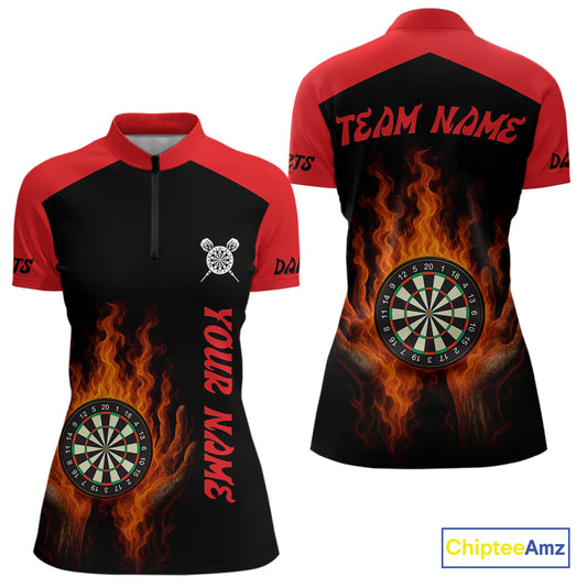 Women's Flaming Darts Shirt - Custom Name & Team Fire Dartboard Shirt For Players NYN0408