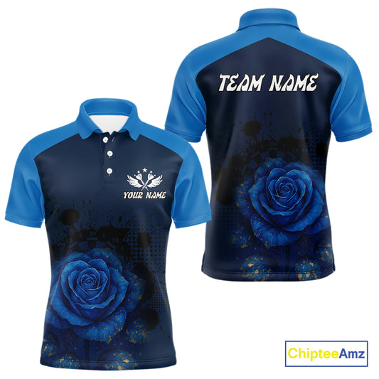 Dripping Dartboard & Navy Roses Darts Shirt For Men - Customizable Name & Team NYN0410