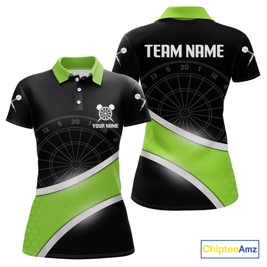 Green Halftone Pattern Dartboard Women's Darts Shirt - Custom Name For Dart Players NYN0412