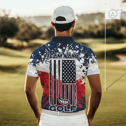 American Flag Anniversary Men Golf Polo Shirt Custom Splatter Patriotic Golf Tops NYN3385