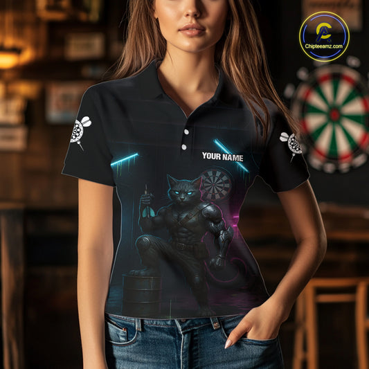 Funny Horror Cat Plays Dart Arrow Custom Darts Polo Shirt For Women, Dart Team Jerseys NYN1824