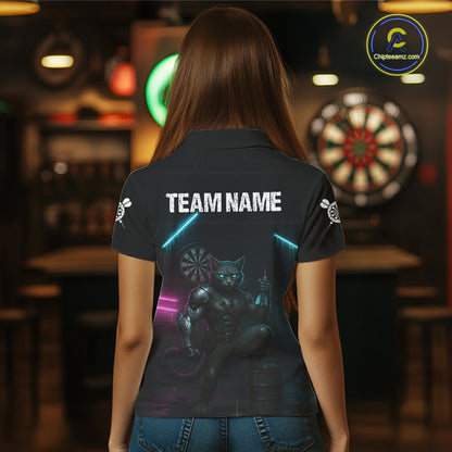 Funny Horror Cat Plays Dart Arrow Custom Darts Polo Shirt For Women, Dart Team Jerseys NYN1824