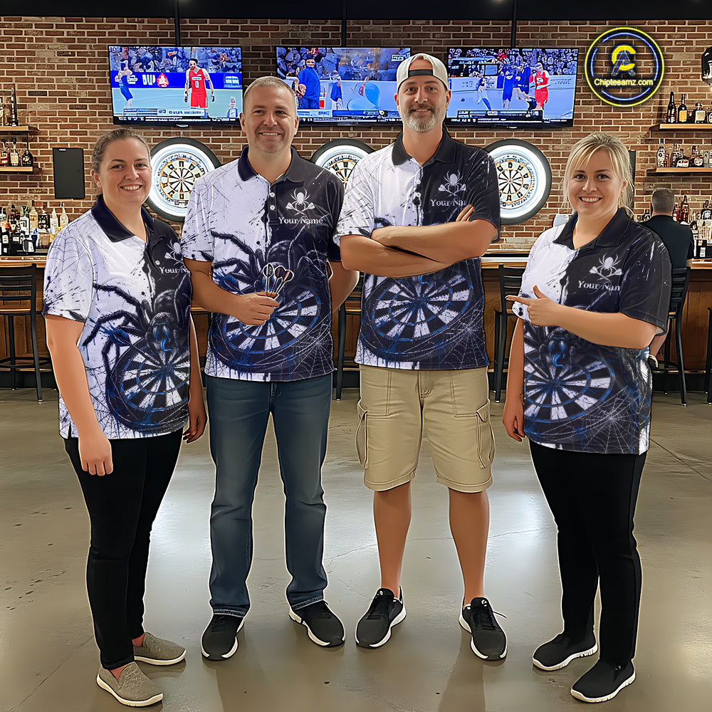 Personalized Black & Blue Dripping Spider Women Dart Polo Shirts Custom Dart League Jerseys NYN2097