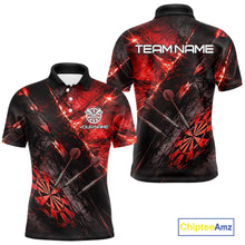 Load image into Gallery viewer, Personalized Black &amp; Red Grunge Dartboard &amp; Arrow Men Darts Polo Shirt Custom Dart Team Jersey NYN2618