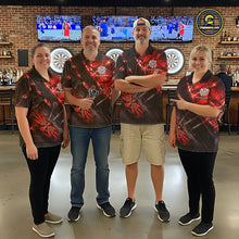 Load image into Gallery viewer, Personalized Black &amp; Red Grunge Dartboard &amp; Arrow Women Darts Polo Shirt Custom Dart Team Jersey NYN2618