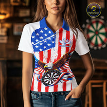 Load image into Gallery viewer, Personalized Eagle US Flag Patriotic Women Darts Polo Shirt Custom Freedom-Day Dart Team Jersey NYN2620