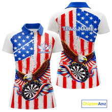 Load image into Gallery viewer, Personalized Eagle US Flag Patriotic Women Darts Polo Shirt Custom Freedom-Day Dart Team Jersey NYN2620