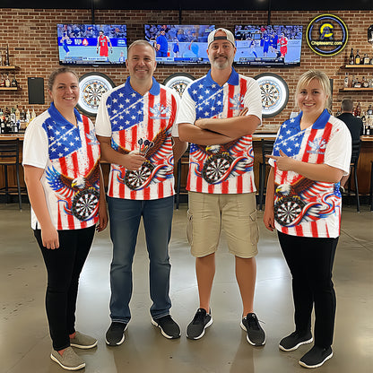 Personalized Eagle US Flag Patriotic Men Darts Quarter-Zip Shirt Custom Freedom-Day Dart Team Jersey NYN2620