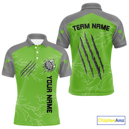 Grey Scratches & White Thunders Men's Darts Shirt - Custom Name For Dart Players NYN0419