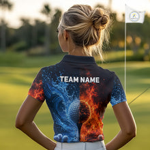 Load image into Gallery viewer, Blue Water &amp; Red Flames Womens Golf Polo Shirt Custom Golf Clothing Golf Team Outfits NYN3390