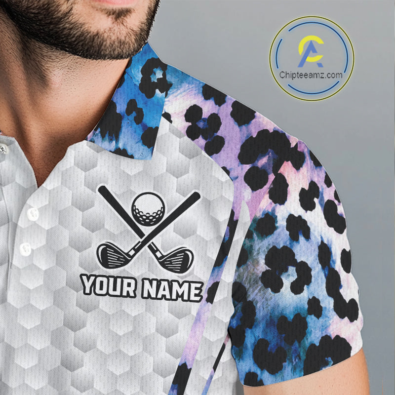 Mens Golf Polo Shirt Custom Neon Blue Leopard Pattern Golf Shirts ,Best Mens Golf Shirts NYN3391