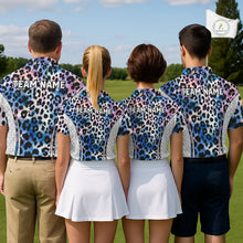 Load image into Gallery viewer, Mens Golf Polo Shirt Custom Neon Blue Leopard Pattern Golf Shirts ,Best Mens Golf Shirts NYN3391