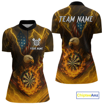 Custom Yellow Lightning Flame Dartboard 1/4-Zip Darts Shirt For Women Outfit Dart Team Jersey NYN1311