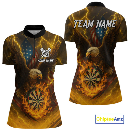 Custom Yellow Lightning Flame Dartboard 1/4-Zip Darts Shirt For Women Outfit Dart Team Jersey NYN1311